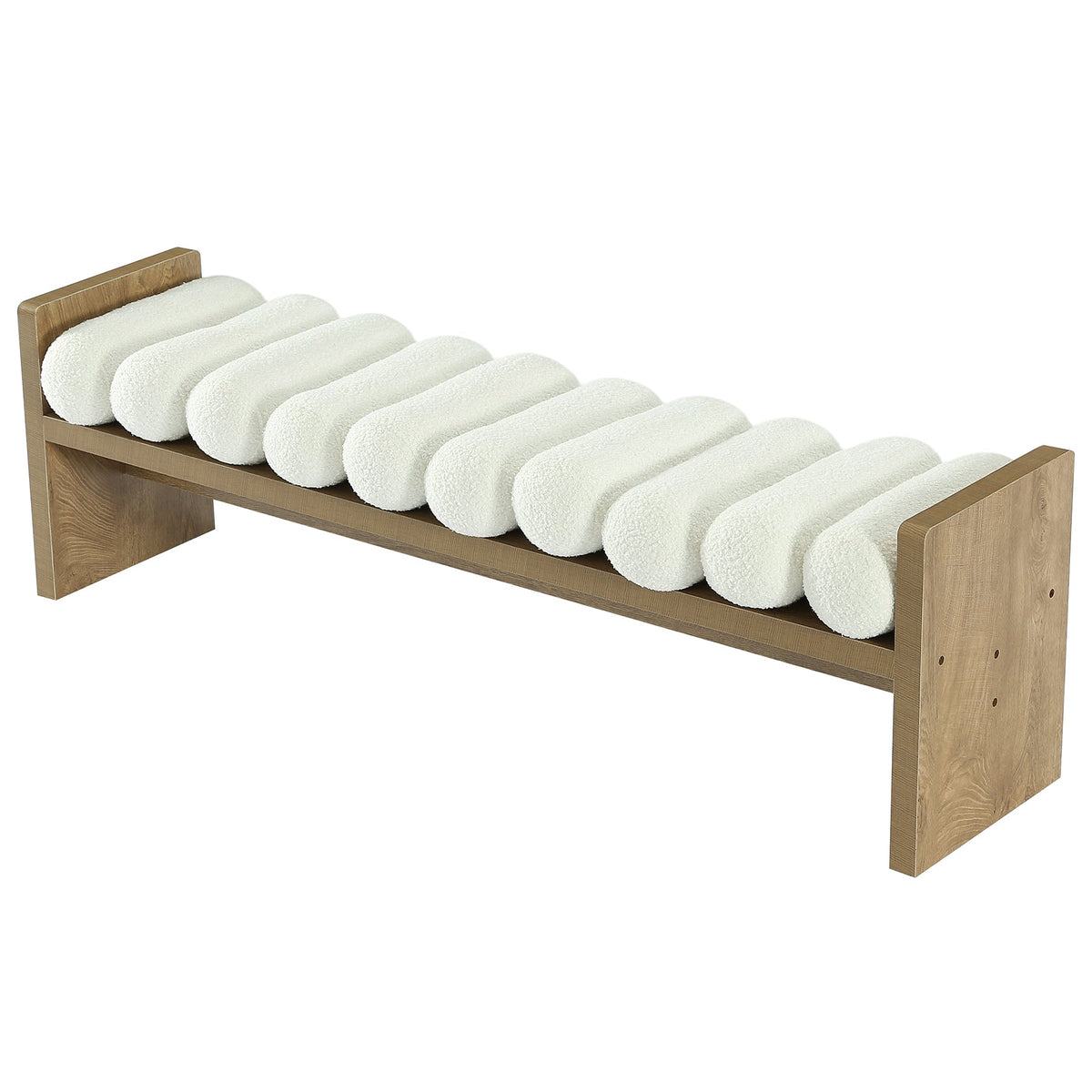 59'' Entryway Bench with Boucle Cushion, Upholstered Fabric End of Bed Bench for Hallway