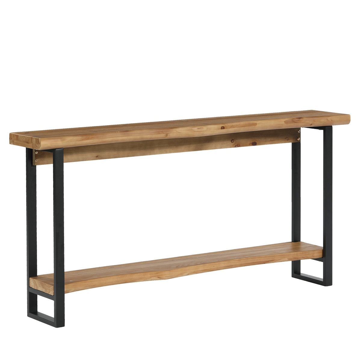 63" Solid Wood Live-Edge Console Table with Metal Legs – Narrow Farmhouse Sofa Table