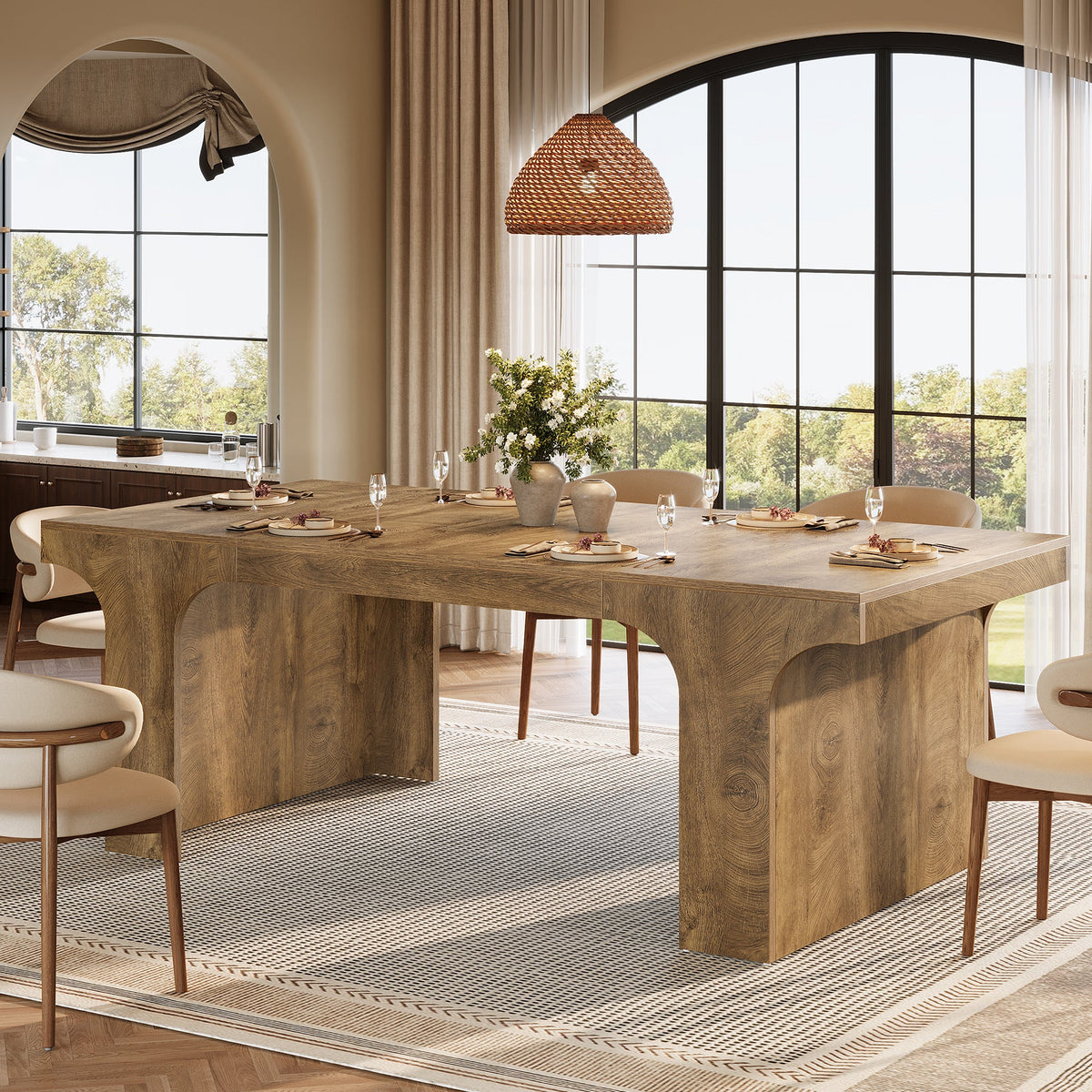 Farmhouse Dining Table, 70.87" Rectangular Kitchen Dining Table for 6-8 People