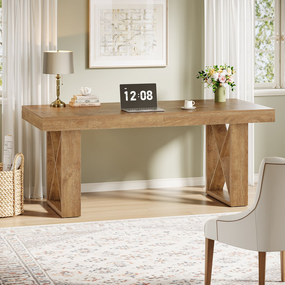 63" Computer Desk, Simple Executive Desk Writing Table for Home Office