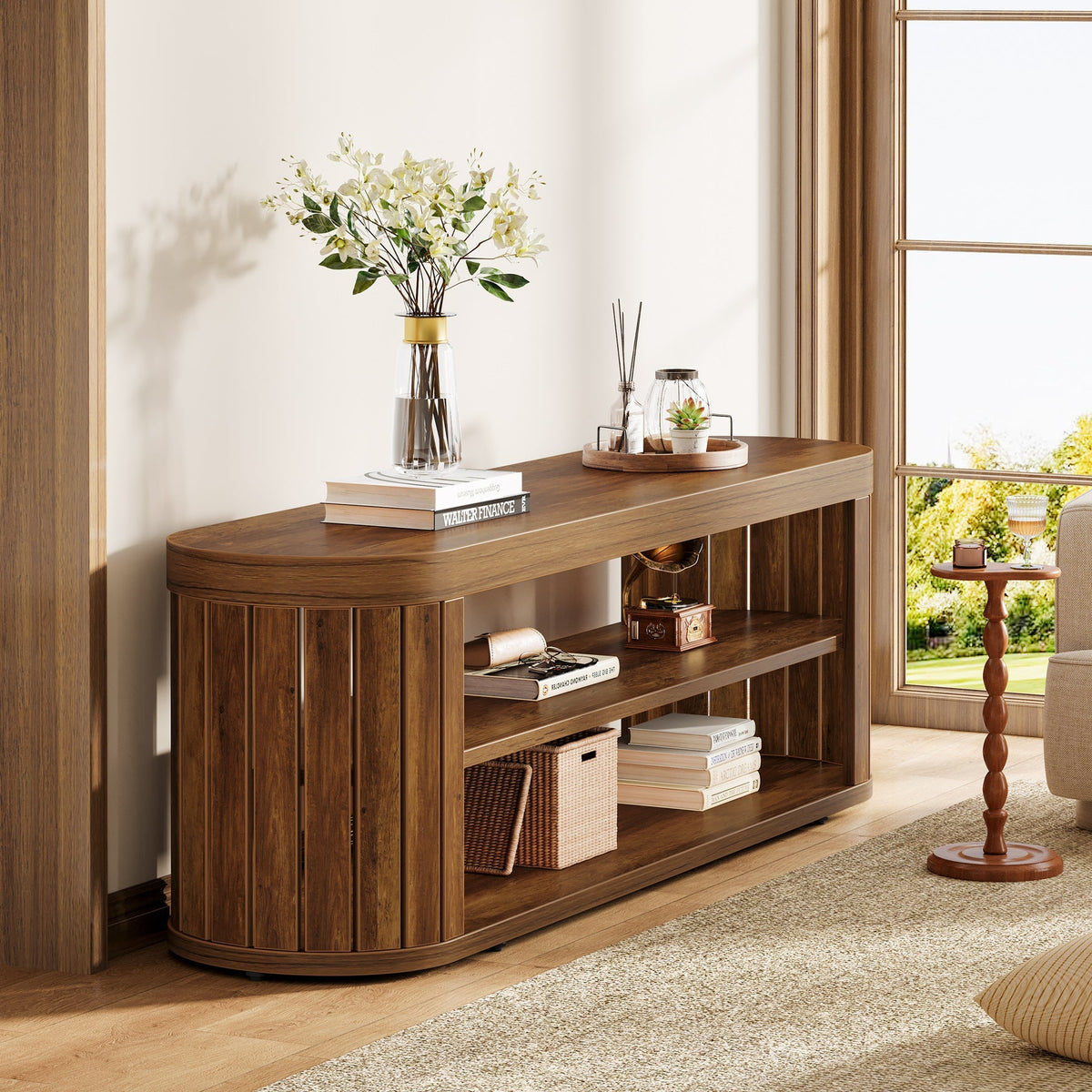 47.2" TV Stand for TVs up to 55", Entertainment Center with 2-Tier Open Storage
