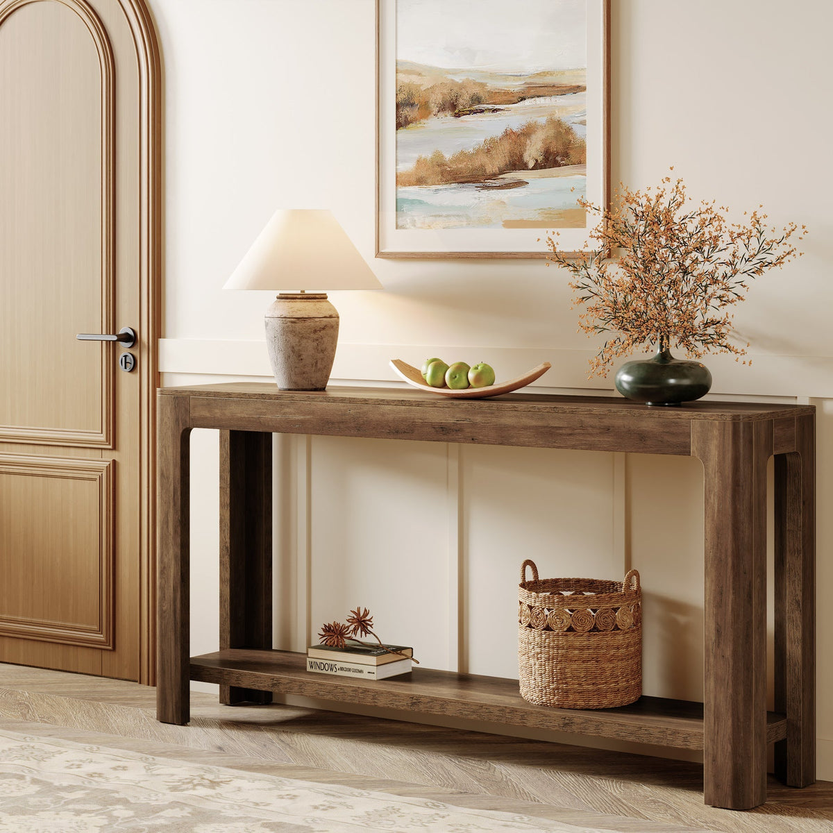 63" Console Table, Narrow 2-Tier Sofa Table Accent Entrance Console