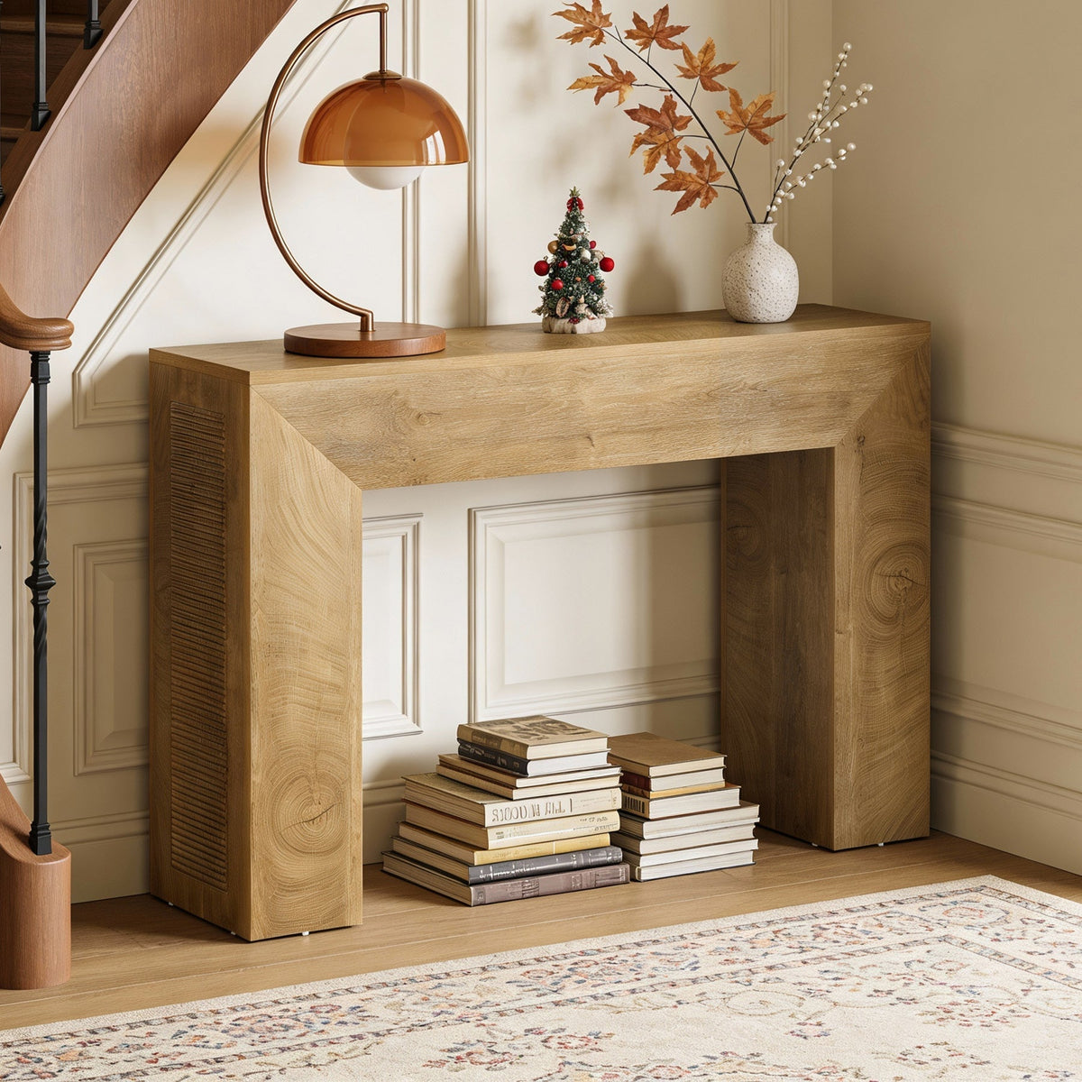 43.3" Entryway Console Table, Small Sofa Table with Fluted Design Behind Couch