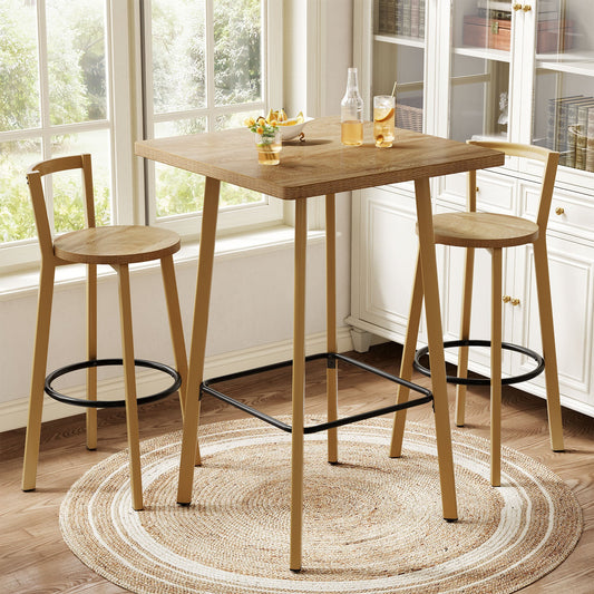 Square Bar Table and Chair Set, 39.4" H Bistro Pub Table with 2 Chairs
