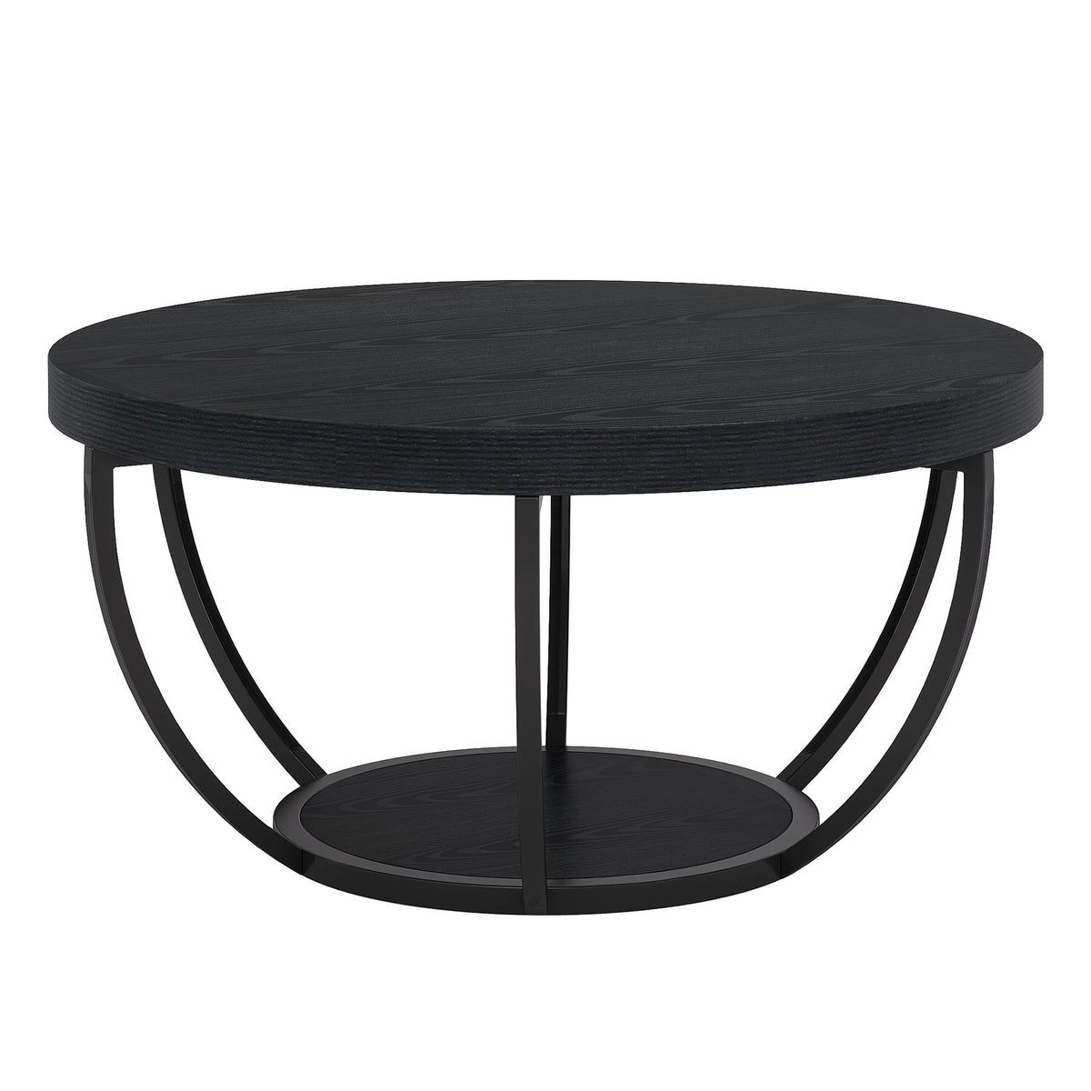 Round Coffee Table, 2-Tier Central Cocktail Table with Shelves