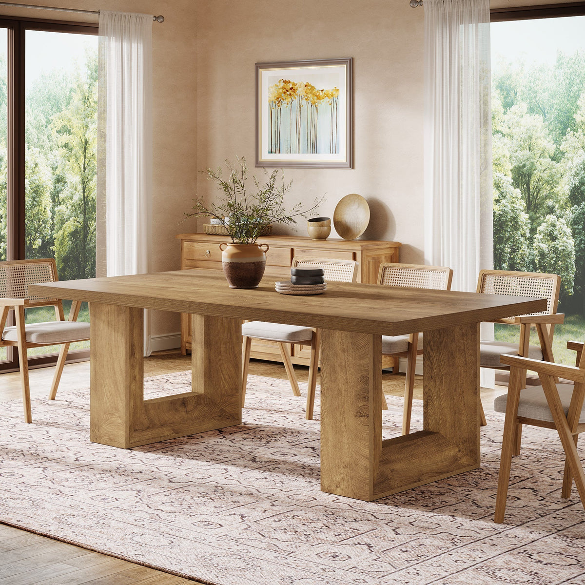 Rectangle Dining Table for 6-8, 63" Kitchen Table with Geometric Frame