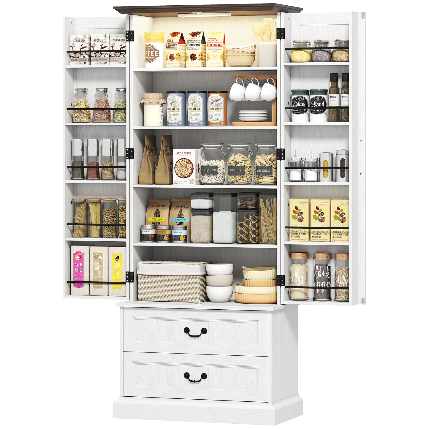 HOMCOM LED Kitchen Pantry Cabinet with Smart Sensor Light, White