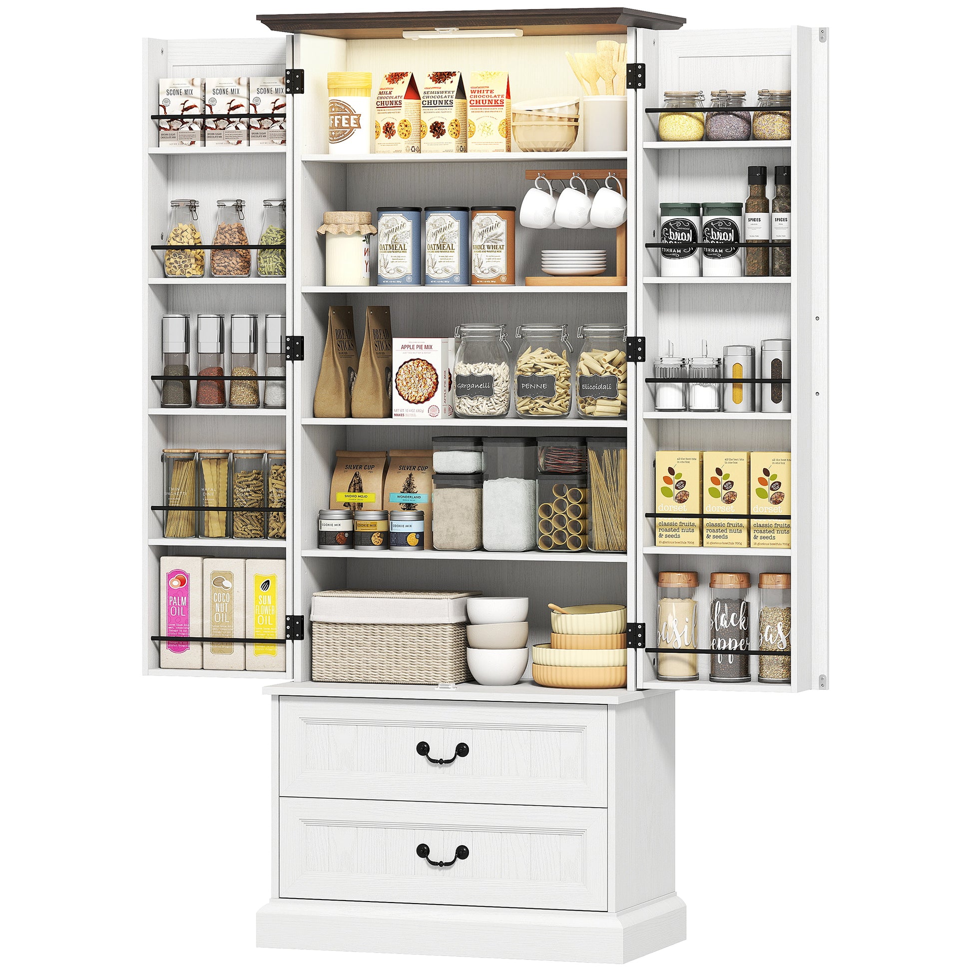 HOMCOM LED Kitchen Pantry Cabinet with Smart Sensor Light, White