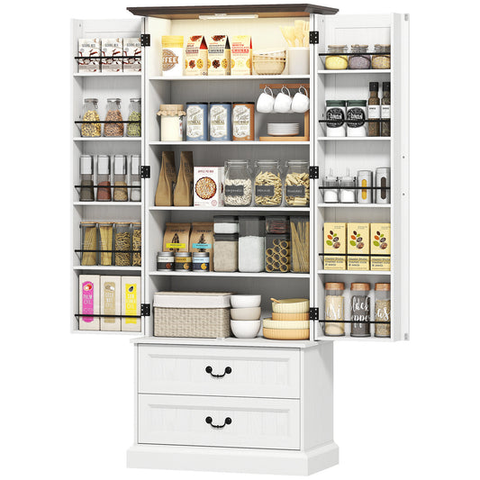 HOMCOM LED Kitchen Pantry Cabinet with Smart Sensor Light, White