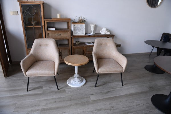 Brassex Vintage Beige Upholstered Dining Chair With Powder-Coated Steel Frame