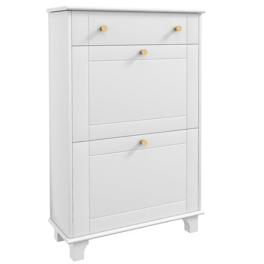 HOMCOM Slim White Shoe Cabinet: Dual Flip Drawers, Adjustable Shelves