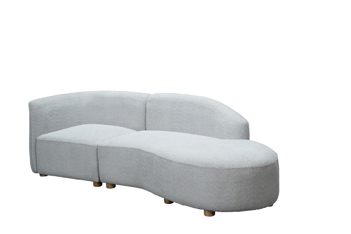 Sofia Beige Contemporary Curved Frame Sofa Chaise, Plush Polyester Fabric, Metal Legs