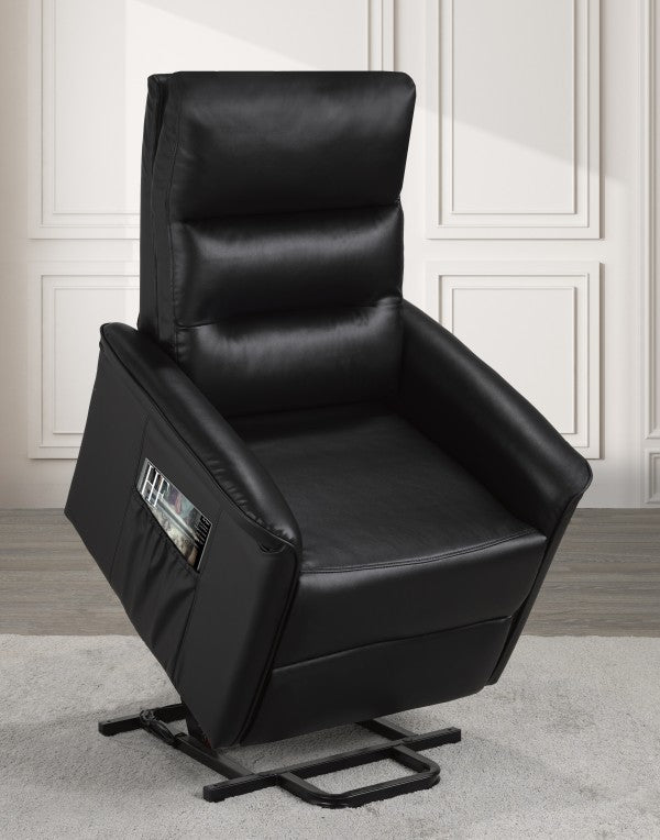 Power Lift Recliner Chair with Plush Black Fabric, Ergonomic Support, Side Pocket
