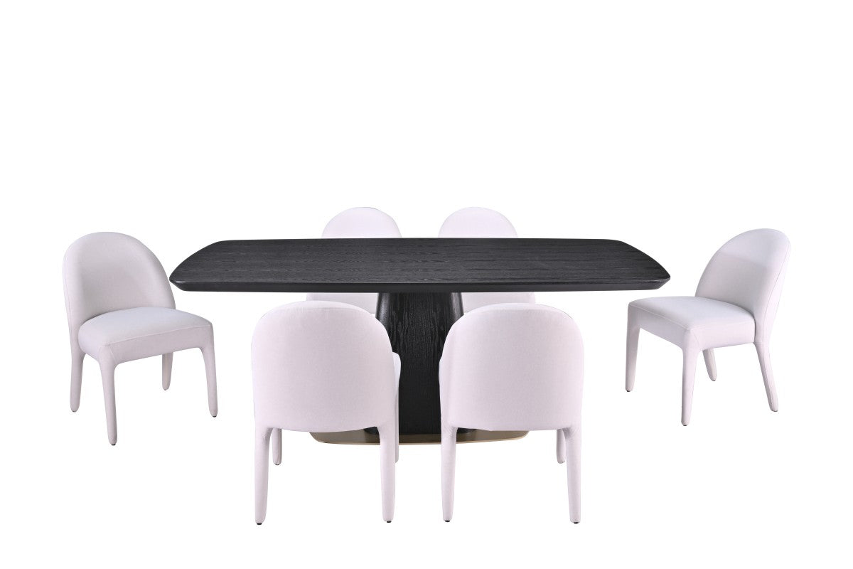Curved 7-Piece Dining Set – Black/Beige