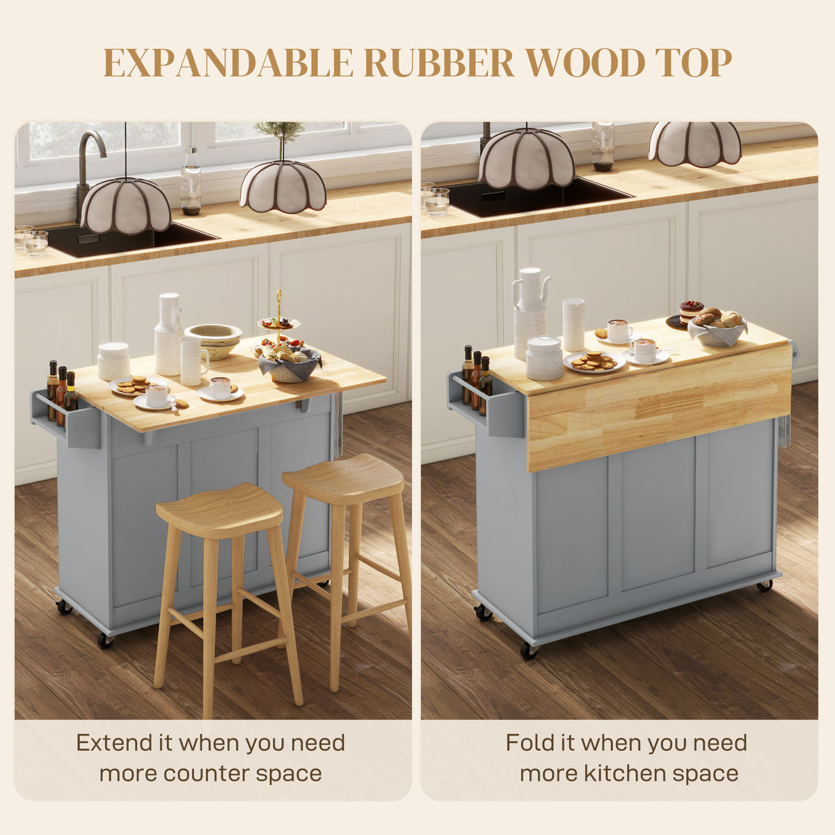 Kitchen Cart with Drop Leaf – 45"W x 36"H