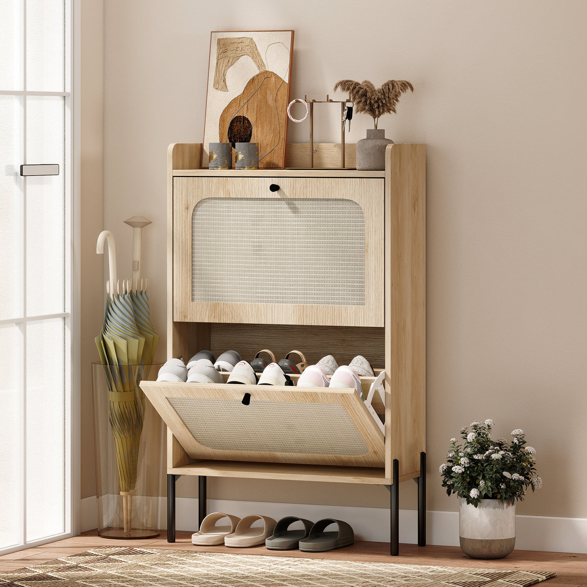 Shoe Cabinet with 2 Flip Drawers – 24"W x 39"H