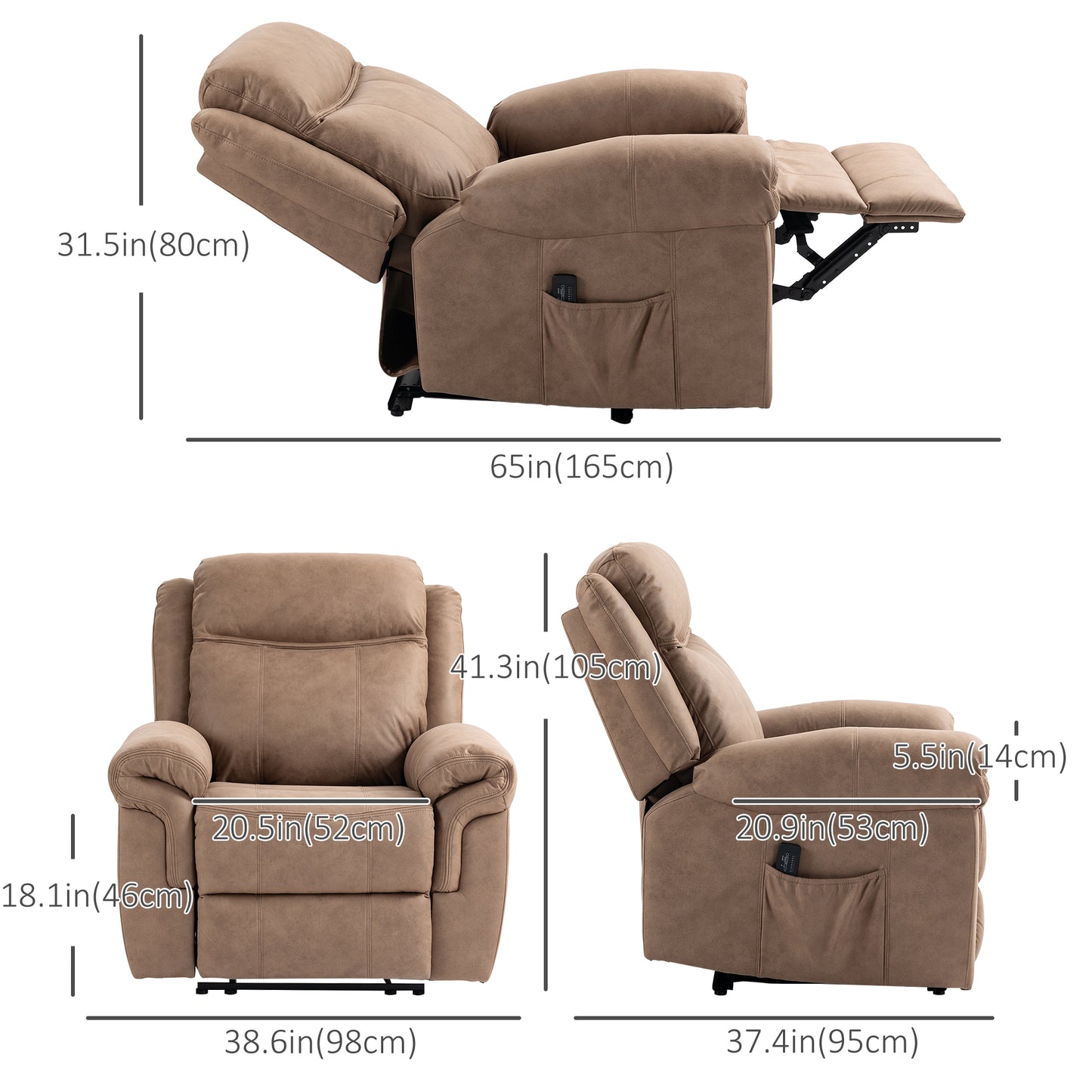 HOMCOM Manual Recliner Chair with Vibration Massage, Side Pockets, Microfiber, Brown
