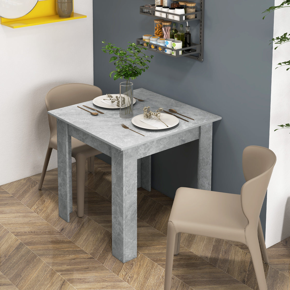 31.5" Square Dining Table with Faux Cement Effect, Space Saving Small Kitchen Table