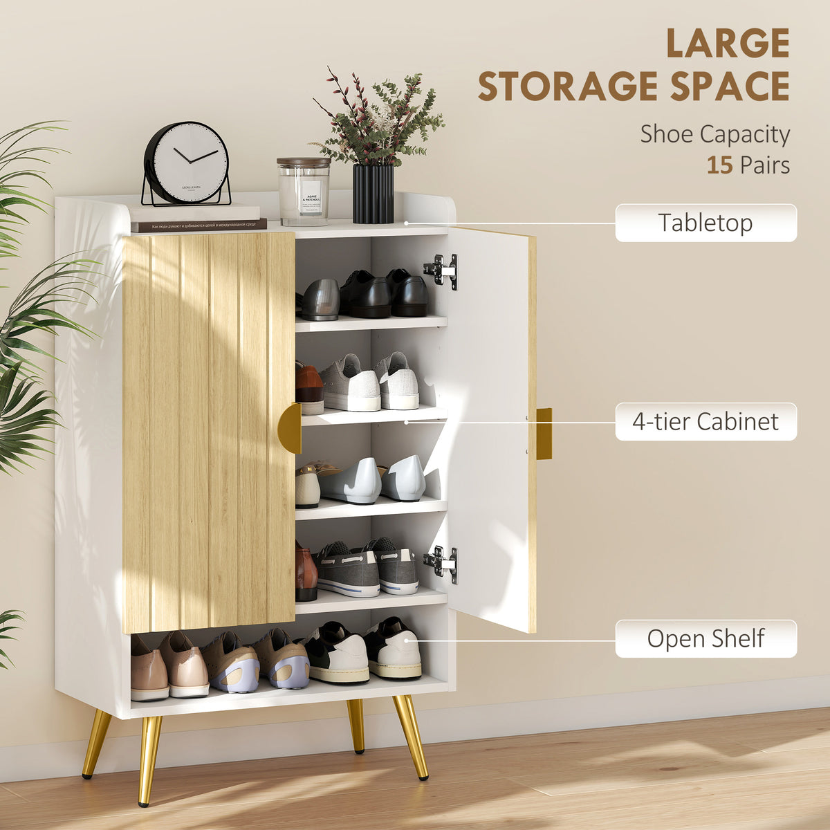 Entryway Shoe Cabinet with Open Shelves – 24"W x 39"H