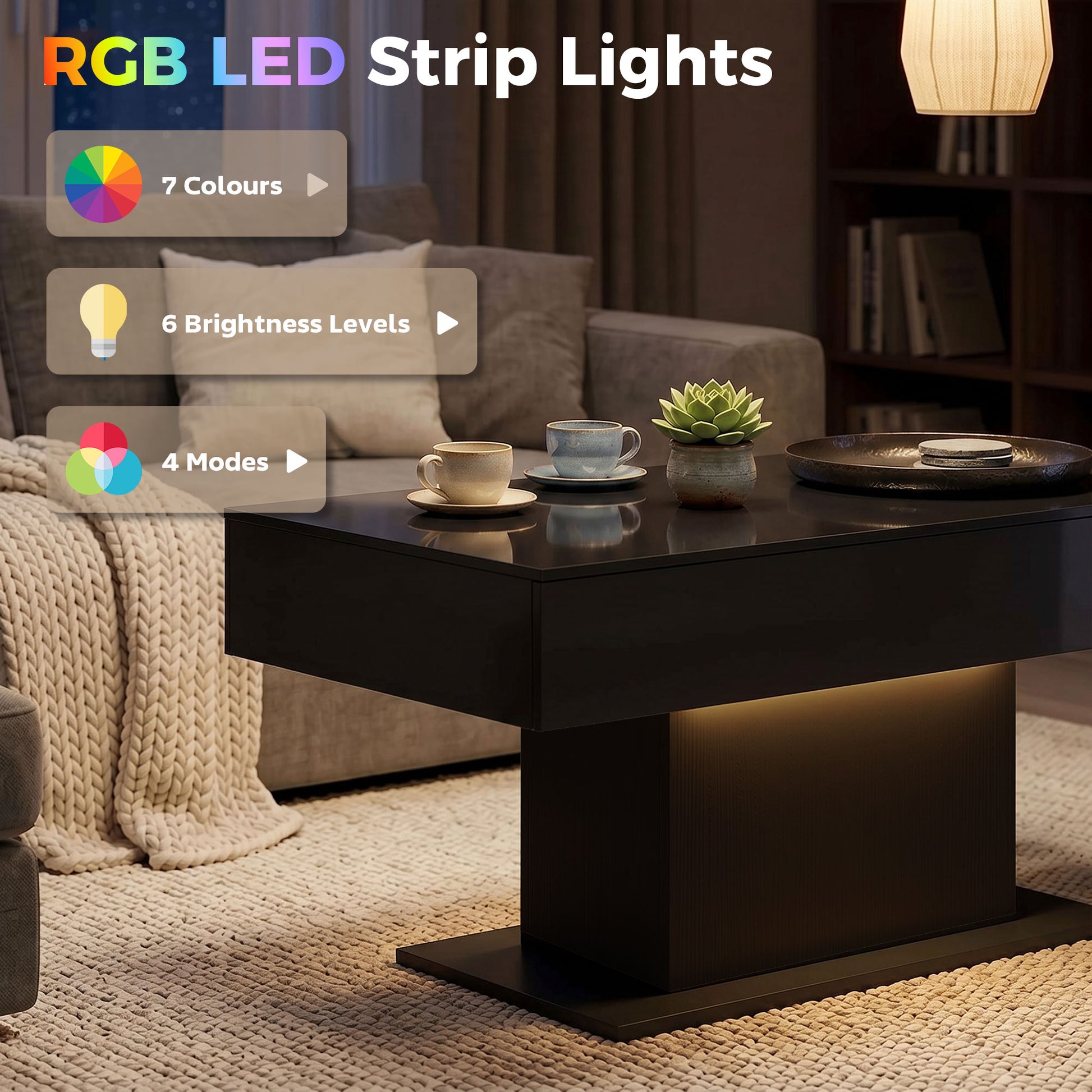 HOMCOM LED Coffee Table High Gloss Black