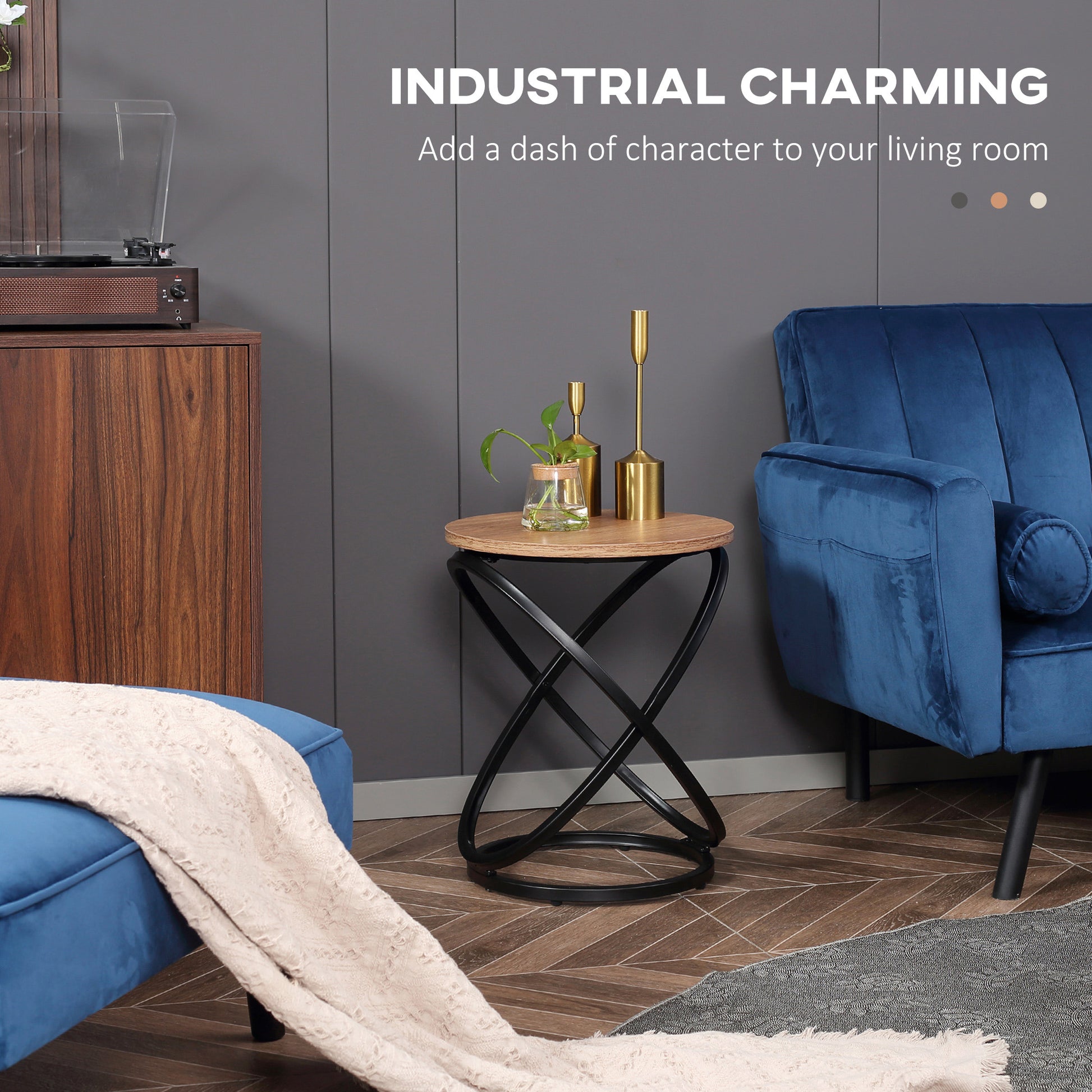 HOMCOM Industrial End Table Round 40cm x 50cm Steel Frame