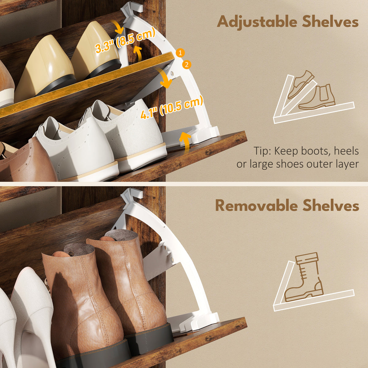 Farmhouse Shoe Cabinet with 2 Flip Drawers – 31"W x 34"H