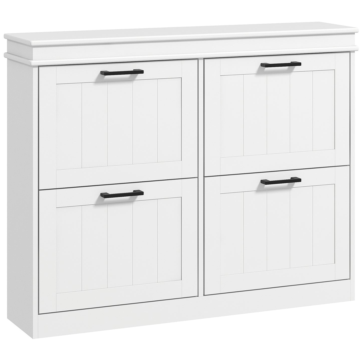 HOMCOM White Narrow Shoe Cabinet with 4 Flip Drawers and Adjustable Shelves