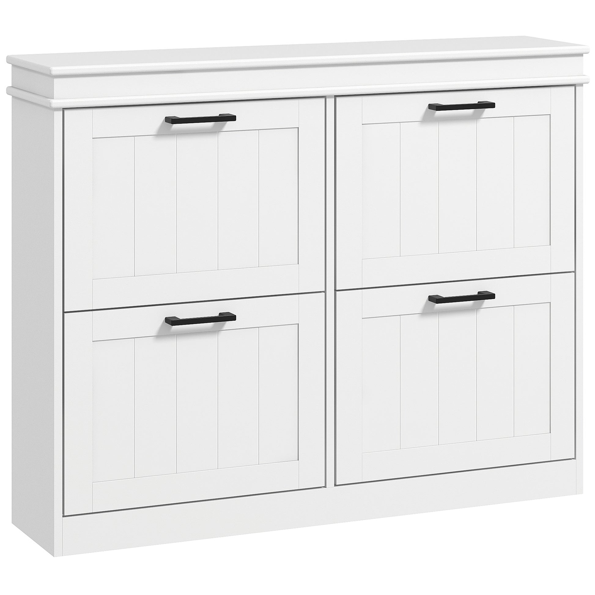 HOMCOM White Narrow Shoe Cabinet with 4 Flip Drawers and Adjustable Shelves