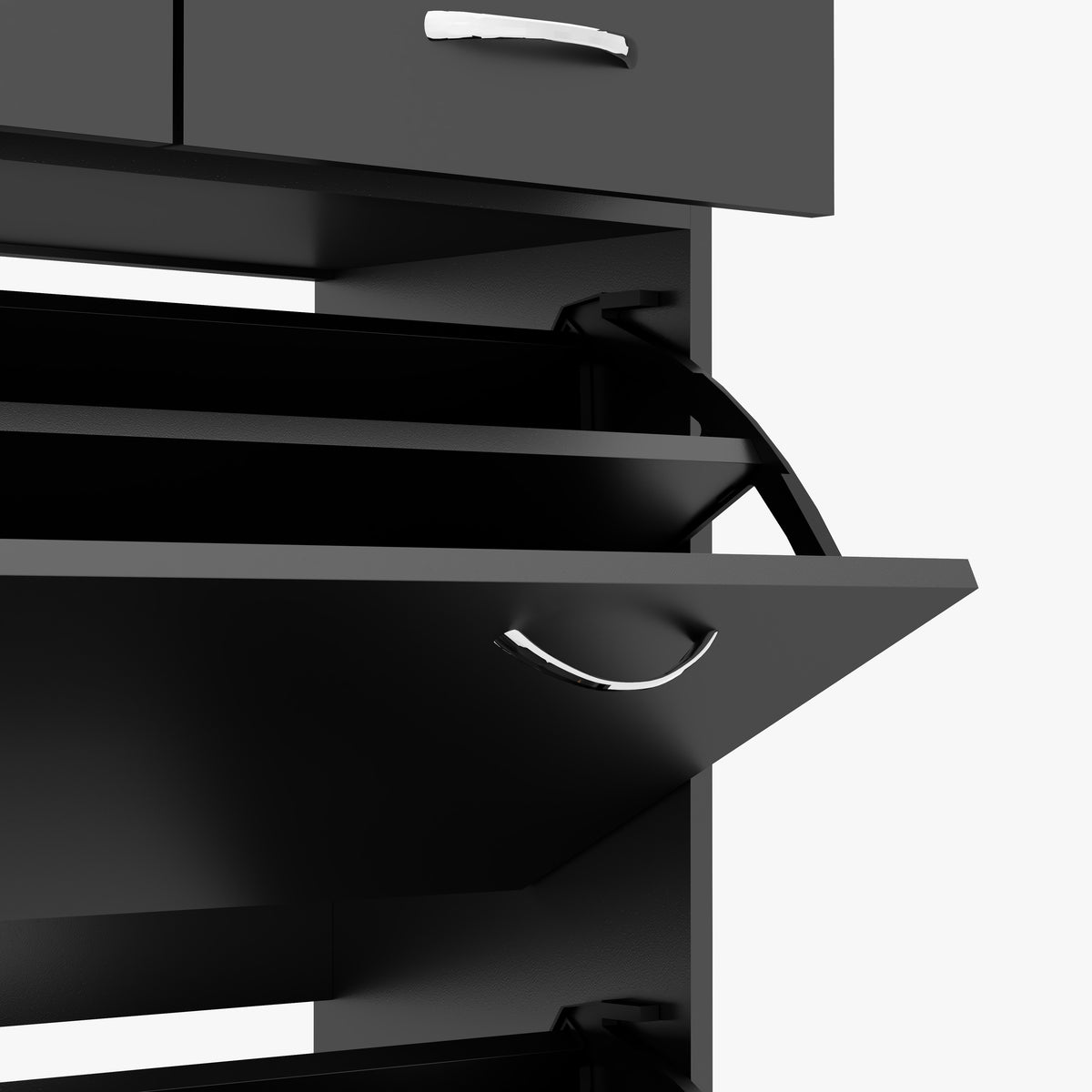 Narrow Shoe Storage with 2 Flip Drawers and Adjustable Shelves – 32"W x 36"H
