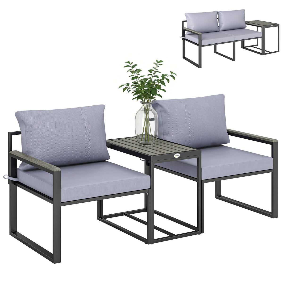 Outdoor Bistro Set, Patio Furniture Set with 2 Chairs and Side Table for Garden Balcony Poolside