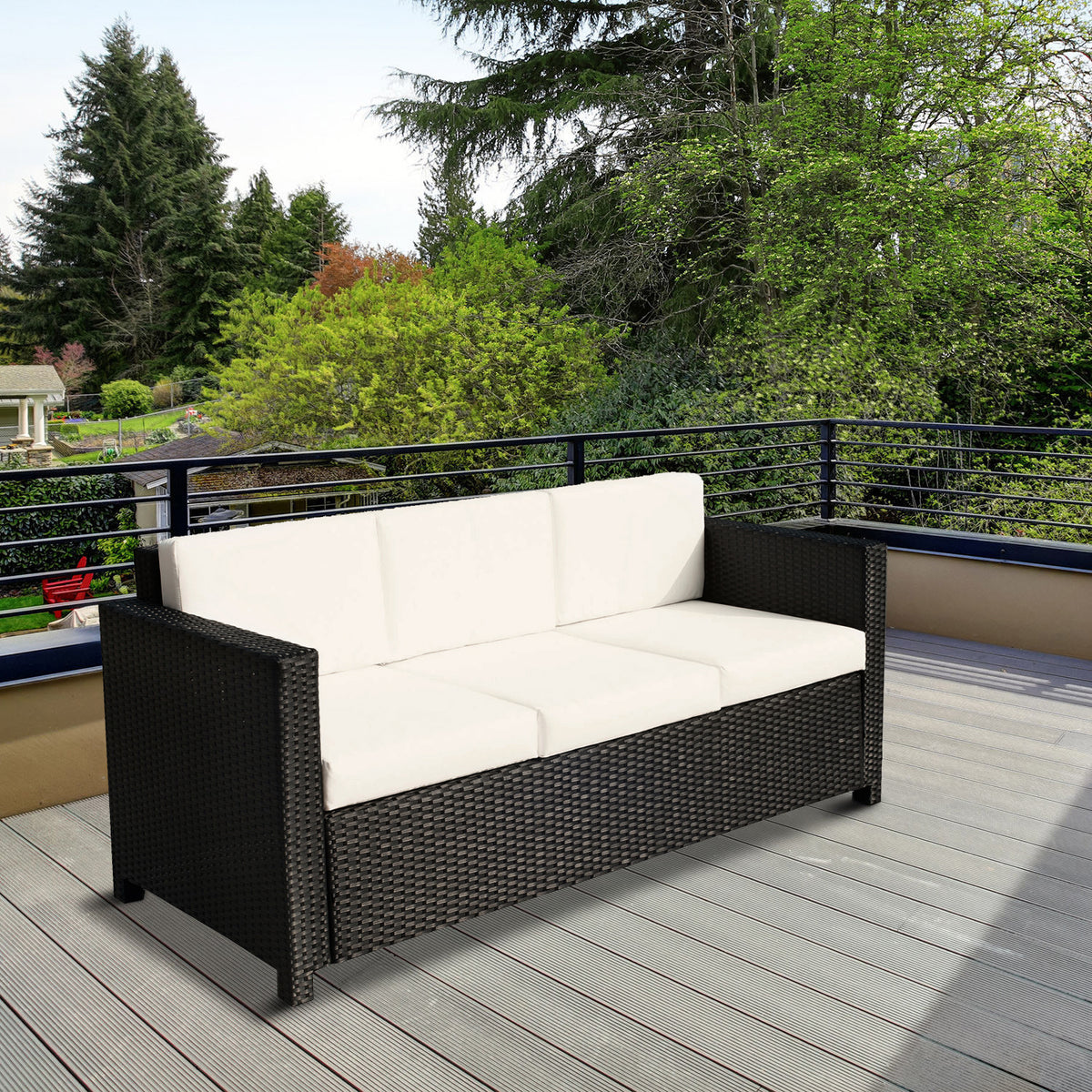 Deluxe 3 Seat Rattan Wicker Sofa Garden Outdoor Patio Furniture with Cushion