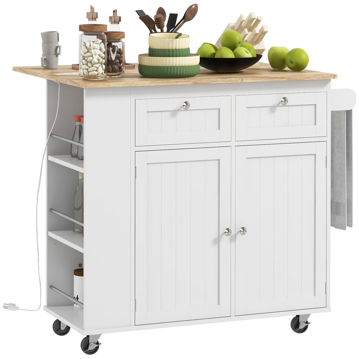 Kitchen Island with Power Outlet and Drop Leaf – 40"W x 33"H