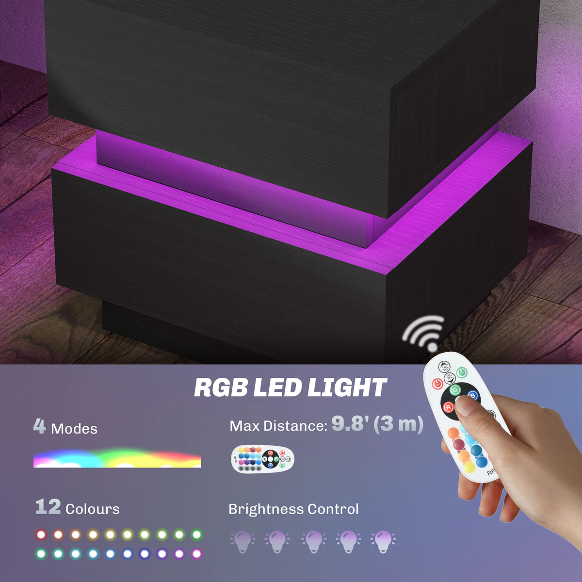 Nightstand with Charging Station and LED Light – 18"W x 18"H