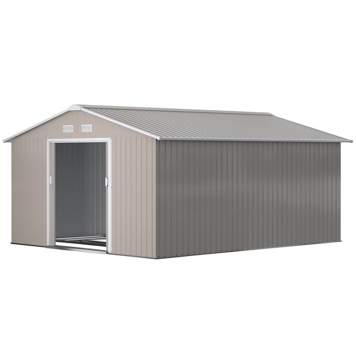 11' x 13'Garden Storage Shed w/ Foundation Kit Metal Tool Storage House w/ Double Doors – Light Grey