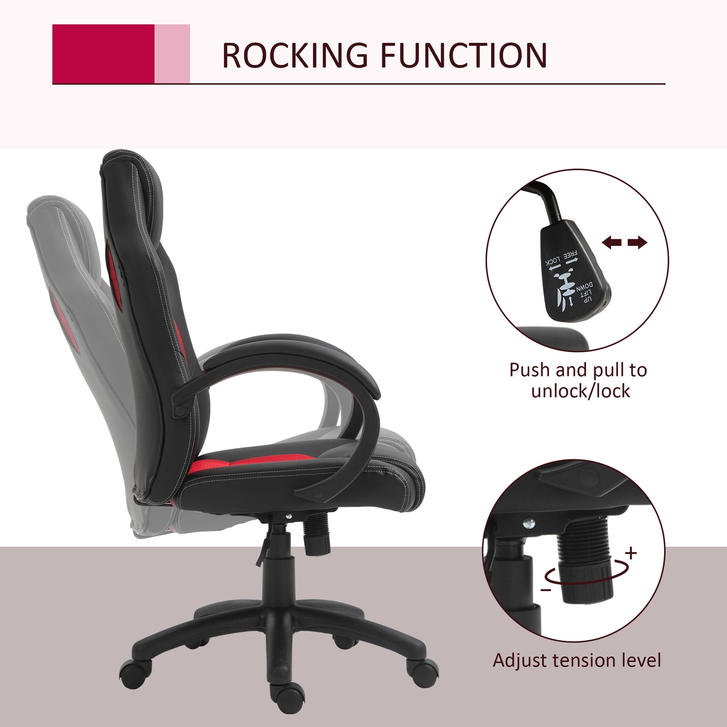 HOMCOM Ergonomic Racing Gaming Chair High Back Swivel Office Desk Red