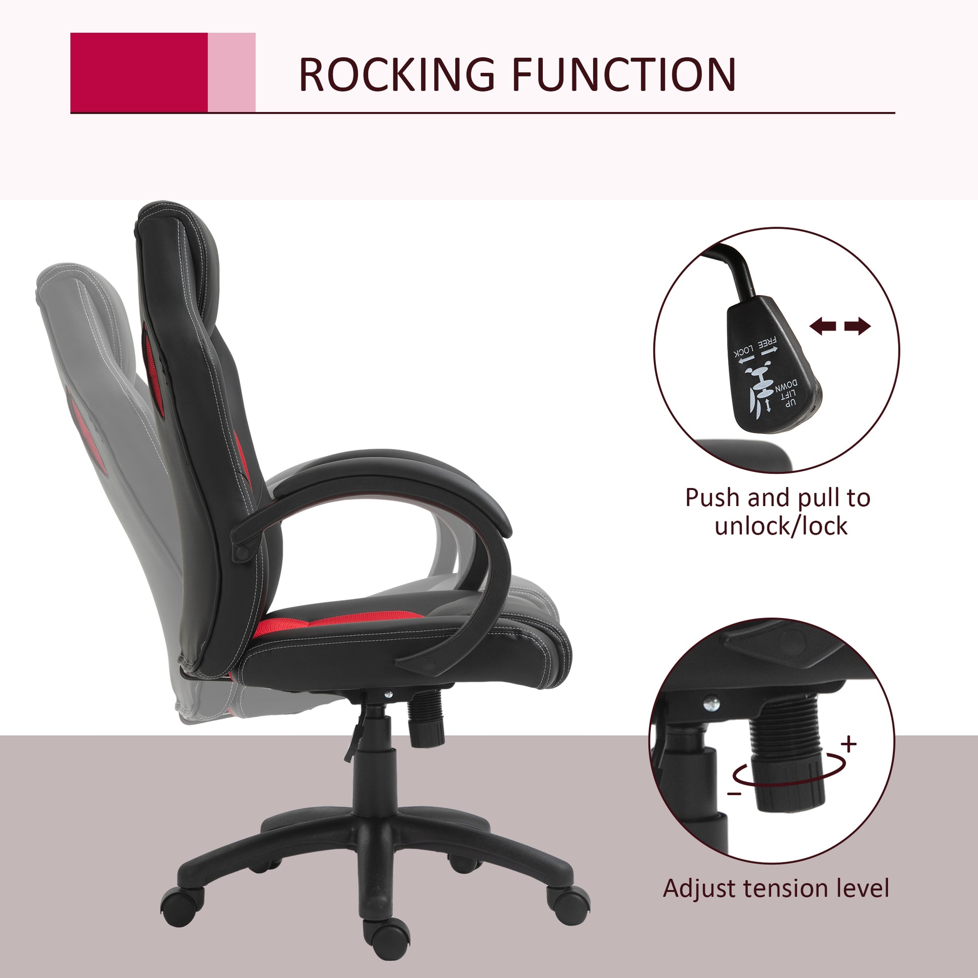 HOMCOM Ergonomic Racing Gaming Chair High Back Swivel Office Desk Red