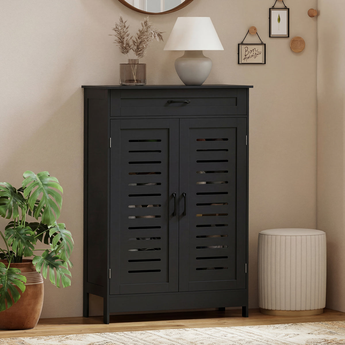 Shoe Cabinet with Louvered Doors – 31"W x 46"H