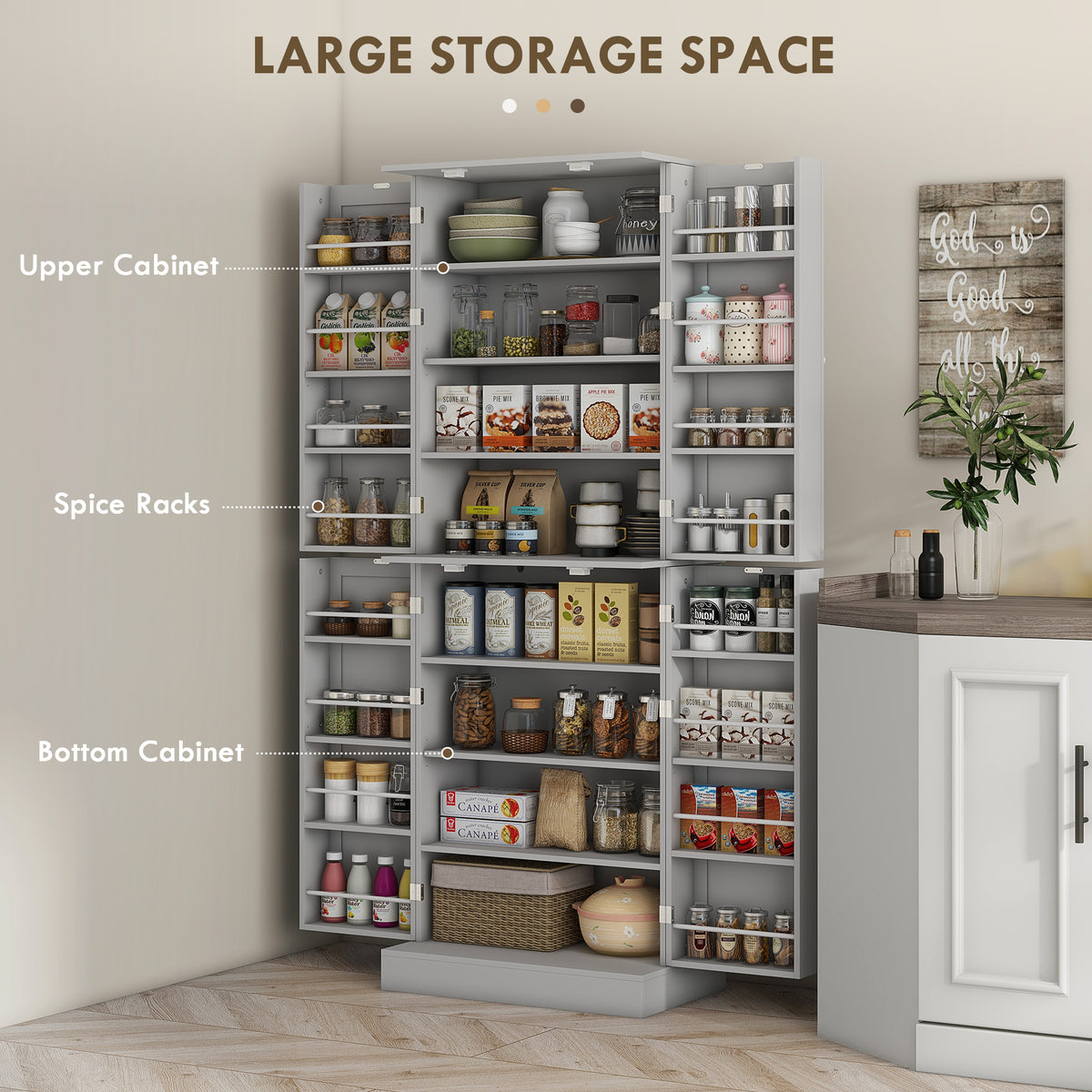 Kitchen Pantry Cabinet with 4 Doors and 16 Door Shelves – 24"W x 65"H