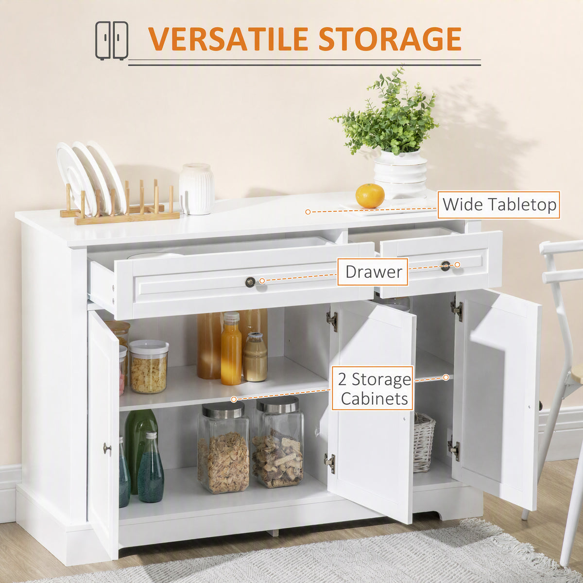 Buffet Cabinet with 2 Drawers and Adjustable Shelves – 45"W x 32"H