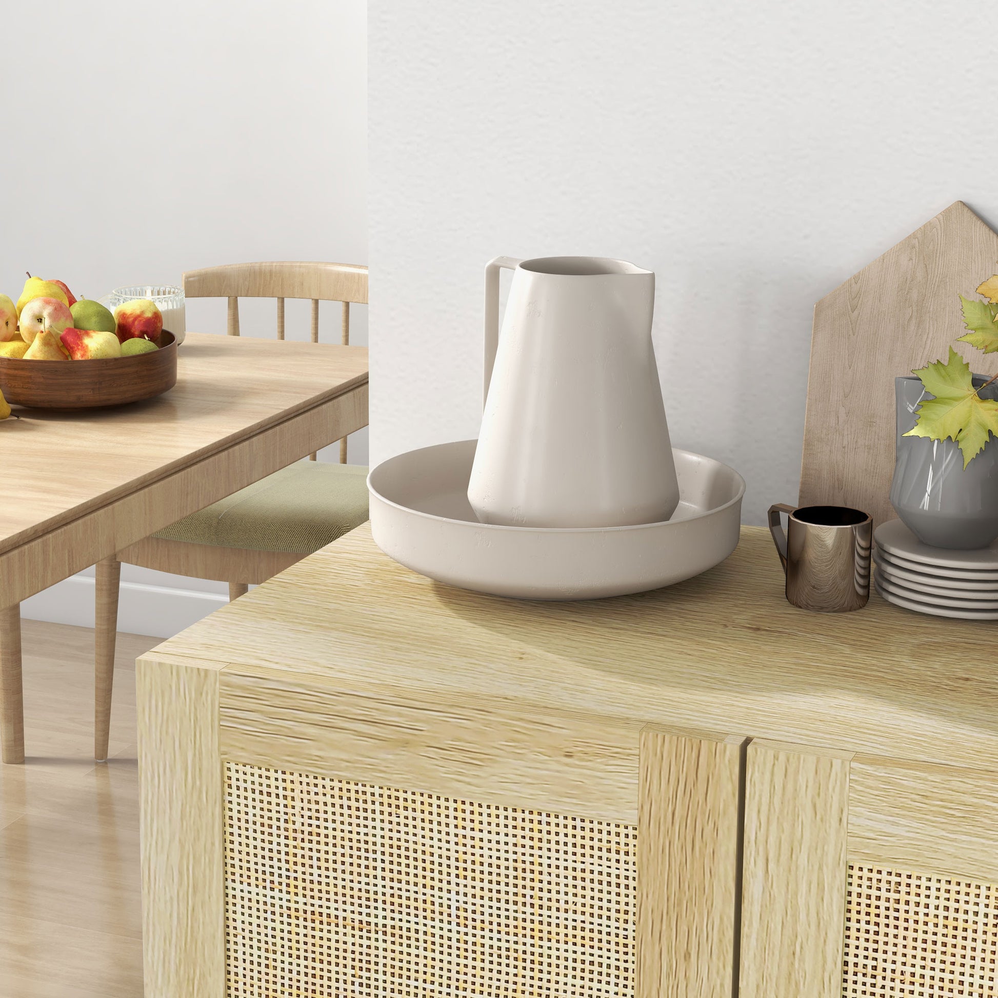 Boho Sideboard Natural with Rattan Doors and Adjustable Shelves