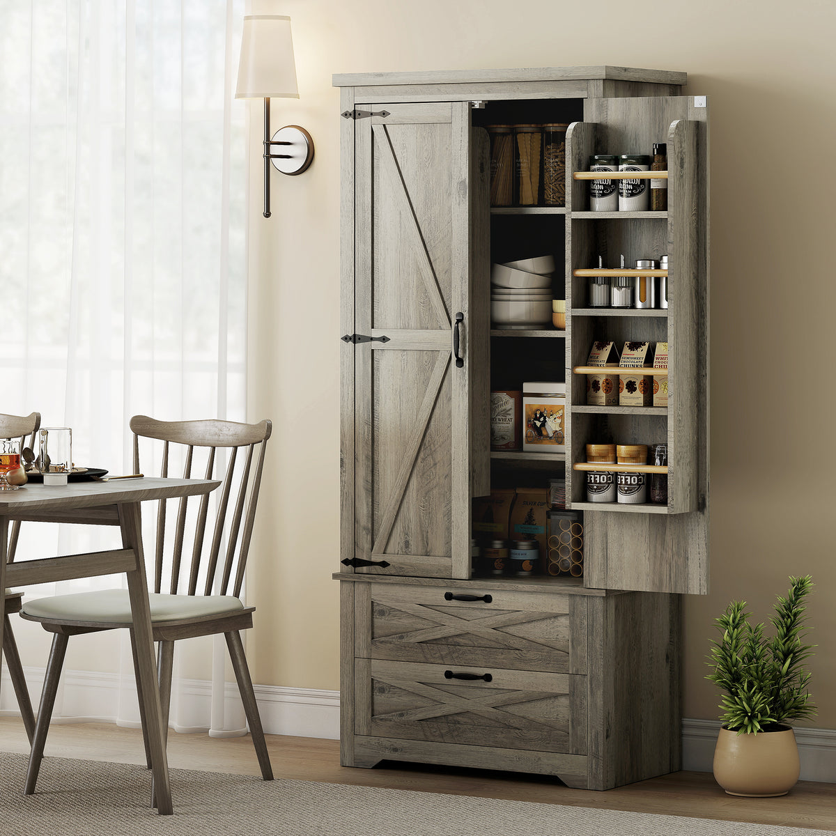 Freestanding Kitchen Pantry Cabinet with Drawers – 29"W x 64"H