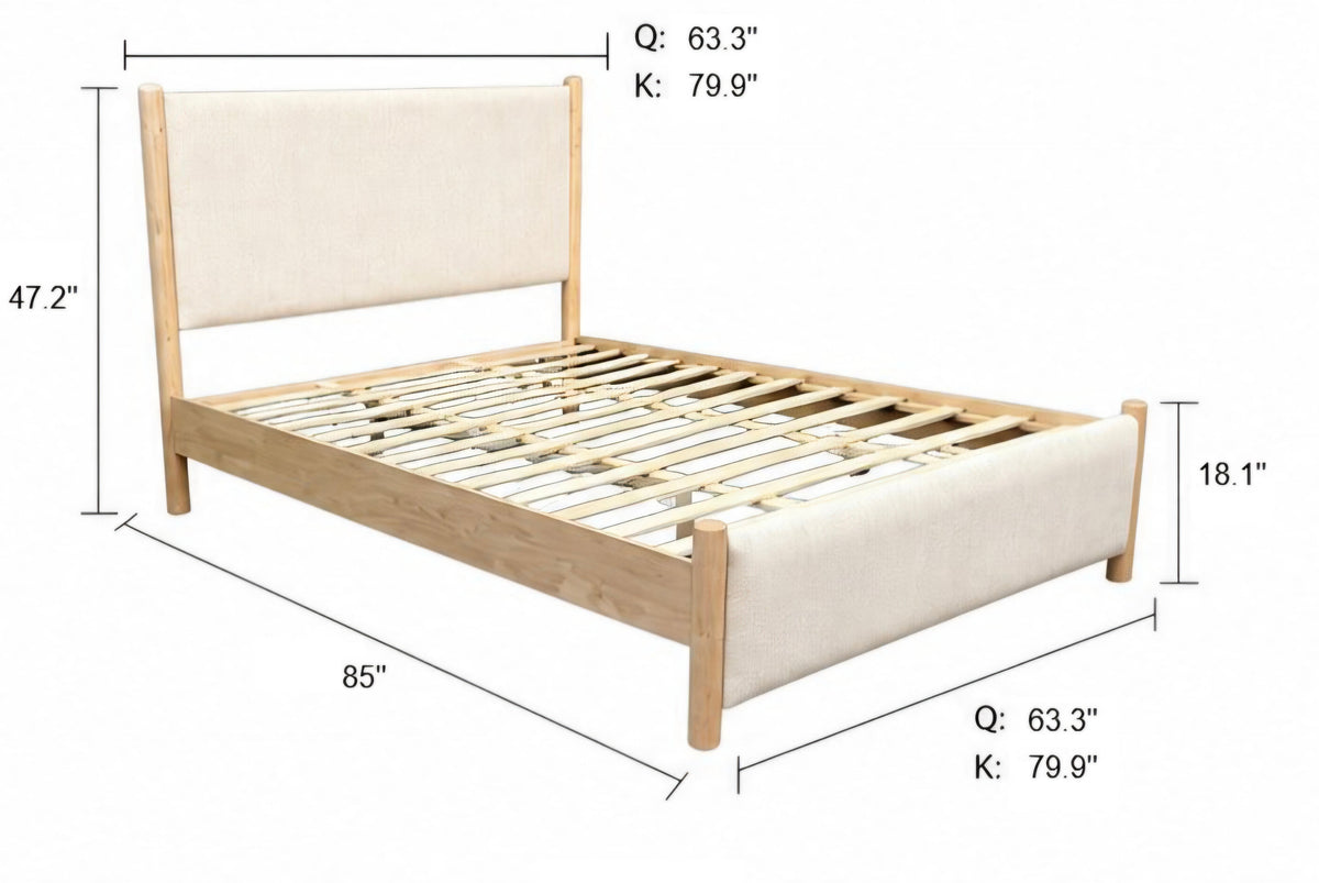 Callala Chenille Upholstered Bed with Solid Rubberwood Frame