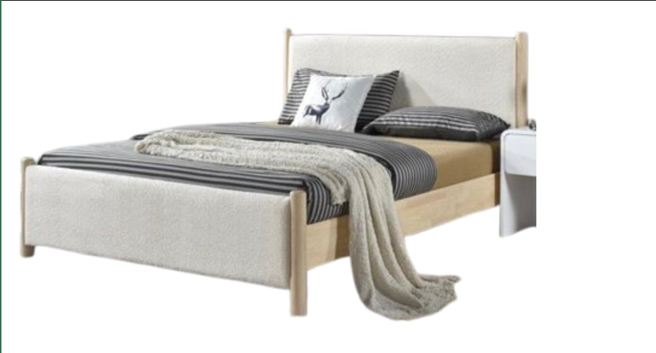 Callala Chenille Upholstered Bed with Solid Rubberwood Frame