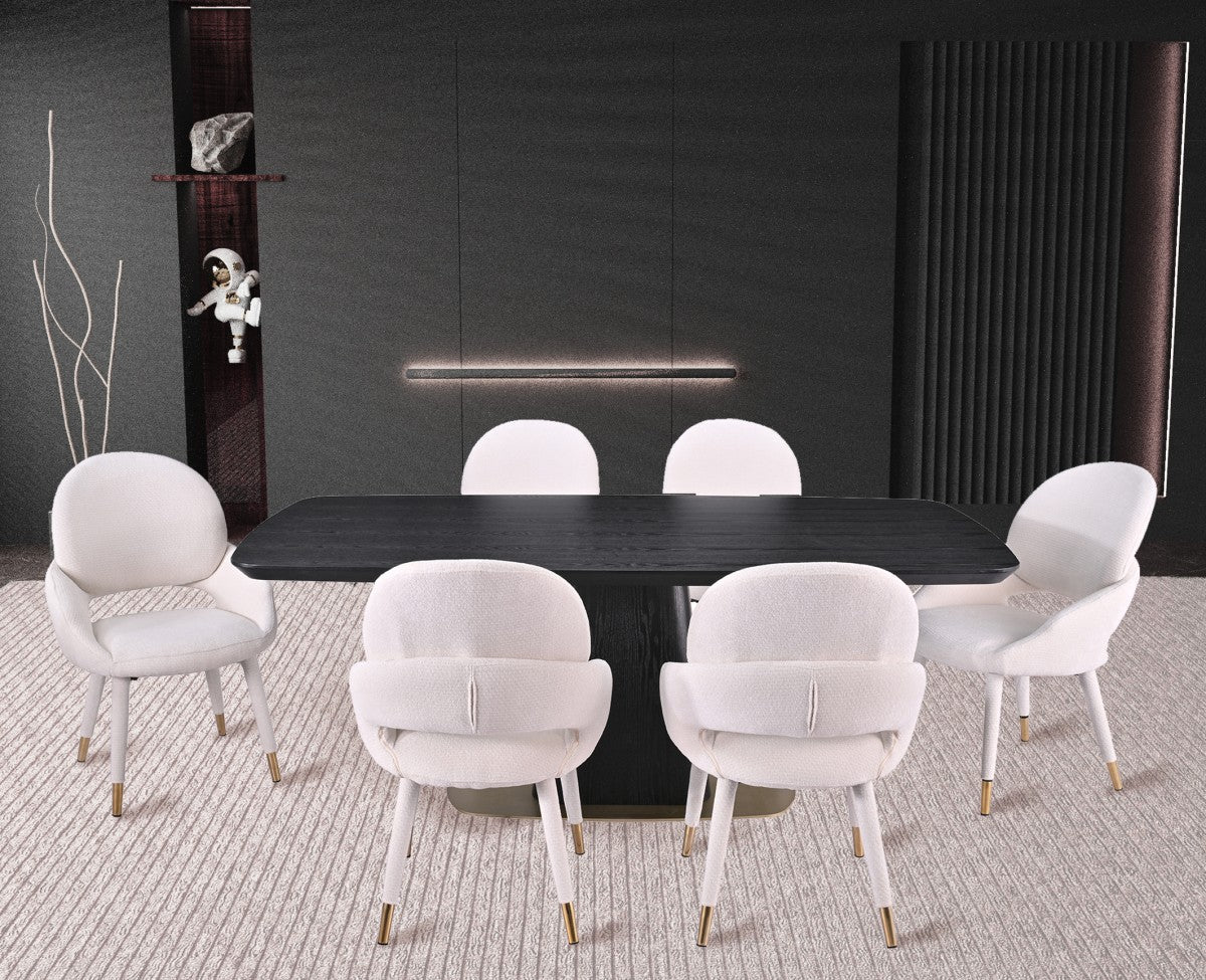 Curved 7-Piece Dining Set – Black/Beige (Style 2)