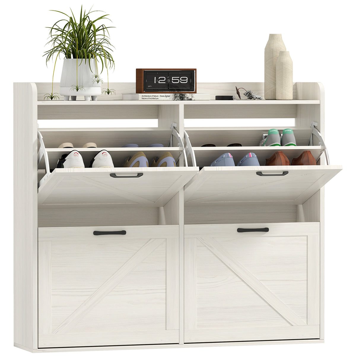 Narrow Shoe Storage Cabinet with 4 Flip Drawers – 41"W x 35"H