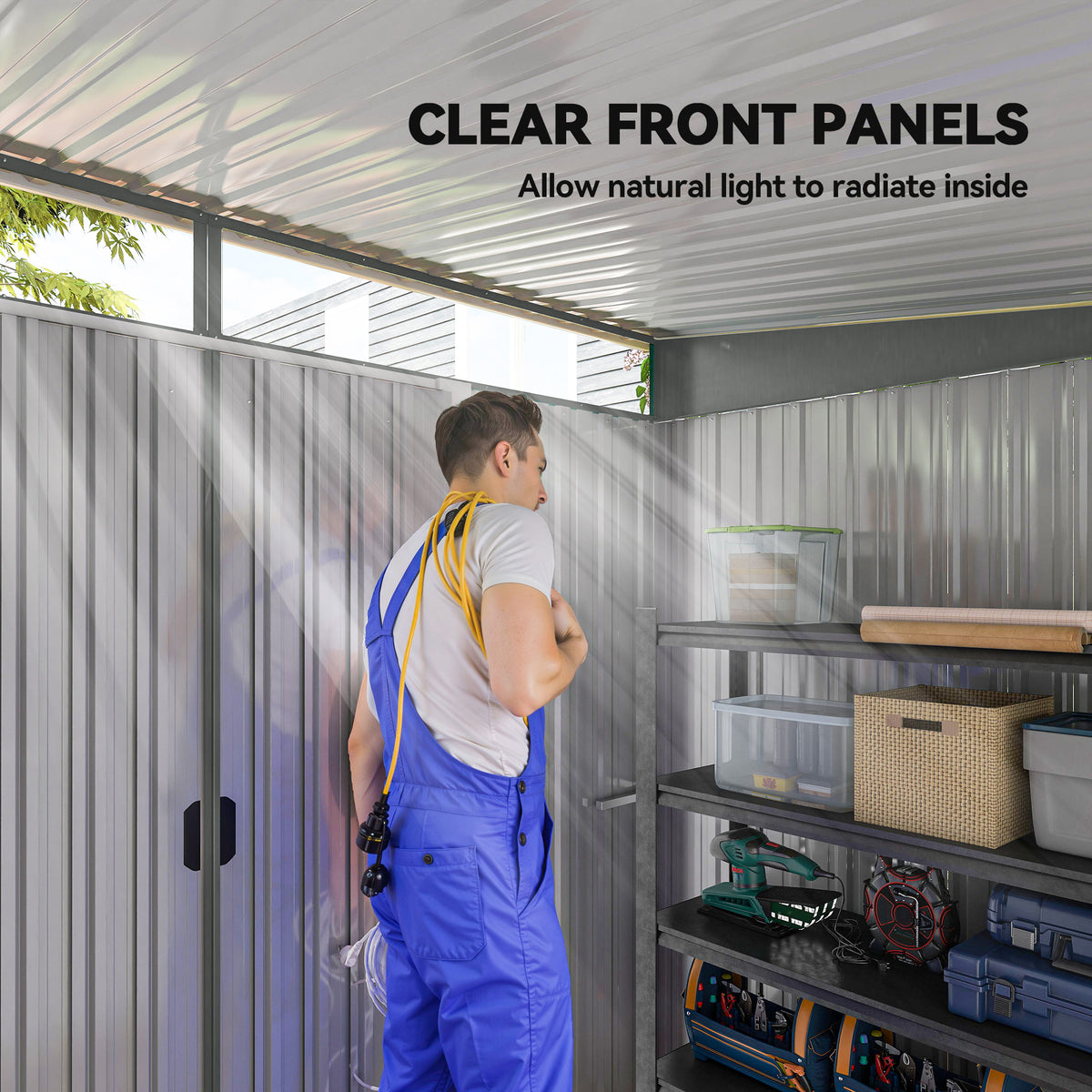 9' x 6.5' Outdoor Metal Storage Shed Utility Tool Storage House w/ Double Sliding Doors for Garden