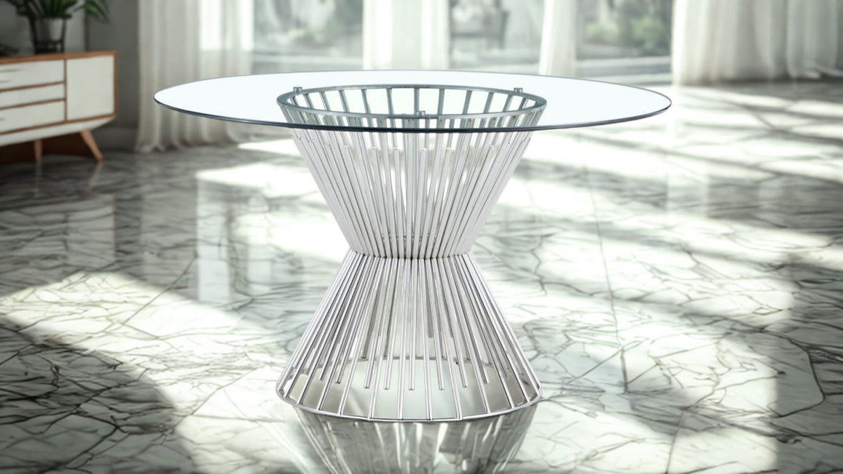 51" Round Glass Dining Table with Spindle Base