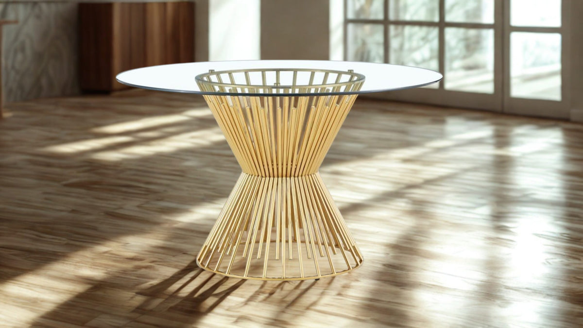 51" Round Glass Dining Table with Spindle Base