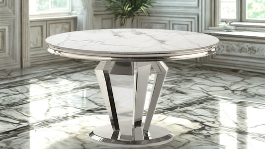 51" Round Marble Dining Table with Pedestal Base