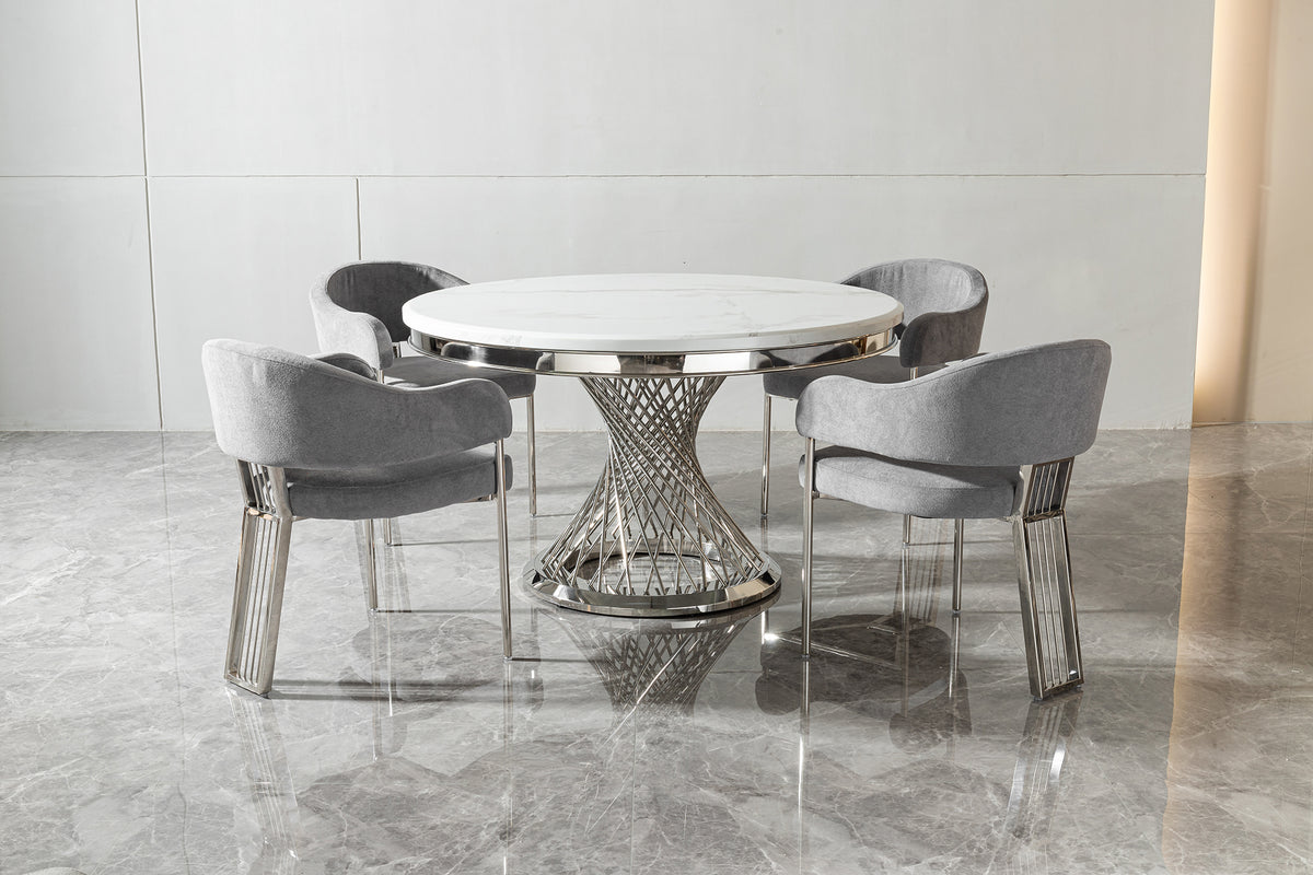 51" Round Marble Dining Table with Sculpted Base